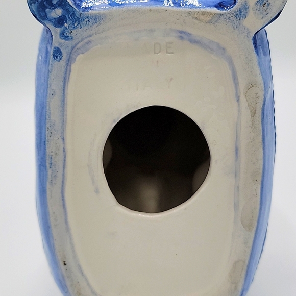 Vintage Majolica Italy Cat On Blue Pillow w/ Hand Painted Flowers On The Back - Picture 8 of 14